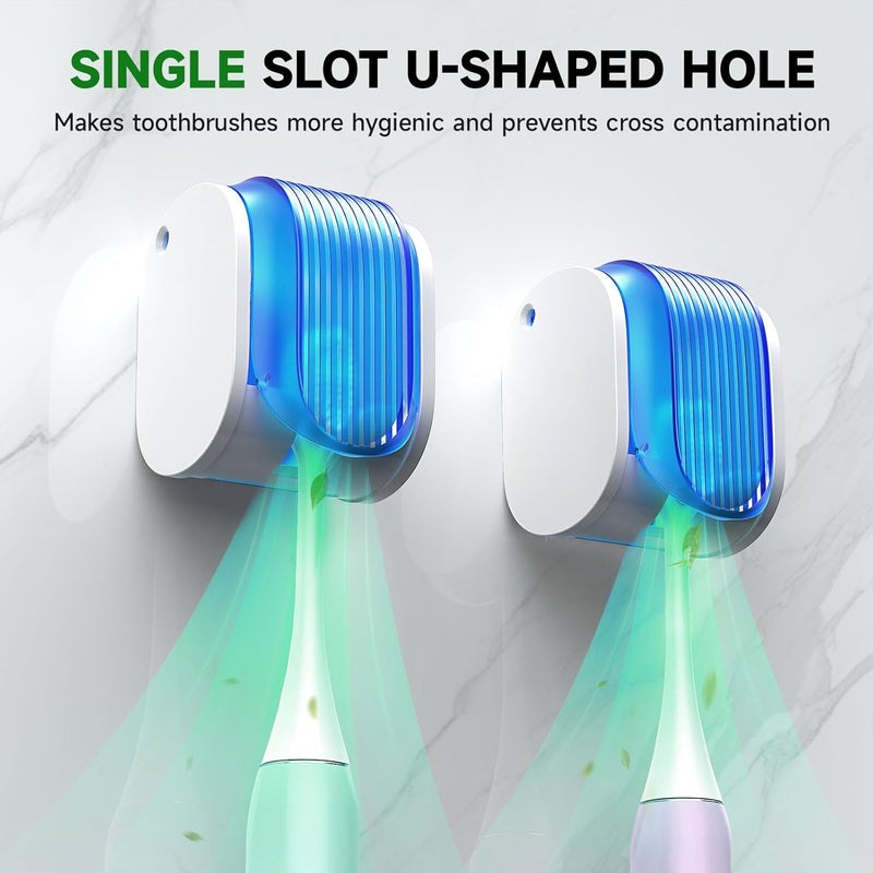 LUWUIDEN 2 Pcs Toothbrush Holders Wall Mounted, Single Slot Design, Shower Self Adhesive Wall Mounted Toothbrush Holder with Cover, Waterproof and Dustproof, Suitable for Bathroom, Family, Travel (Blue) - Image 3